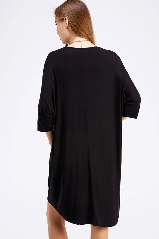 3/4 Sleeve Hi Low Black Dress