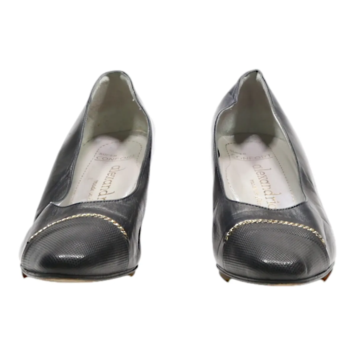 ALEXANDRIA Court Heels Black Leather Womens UK 3.5