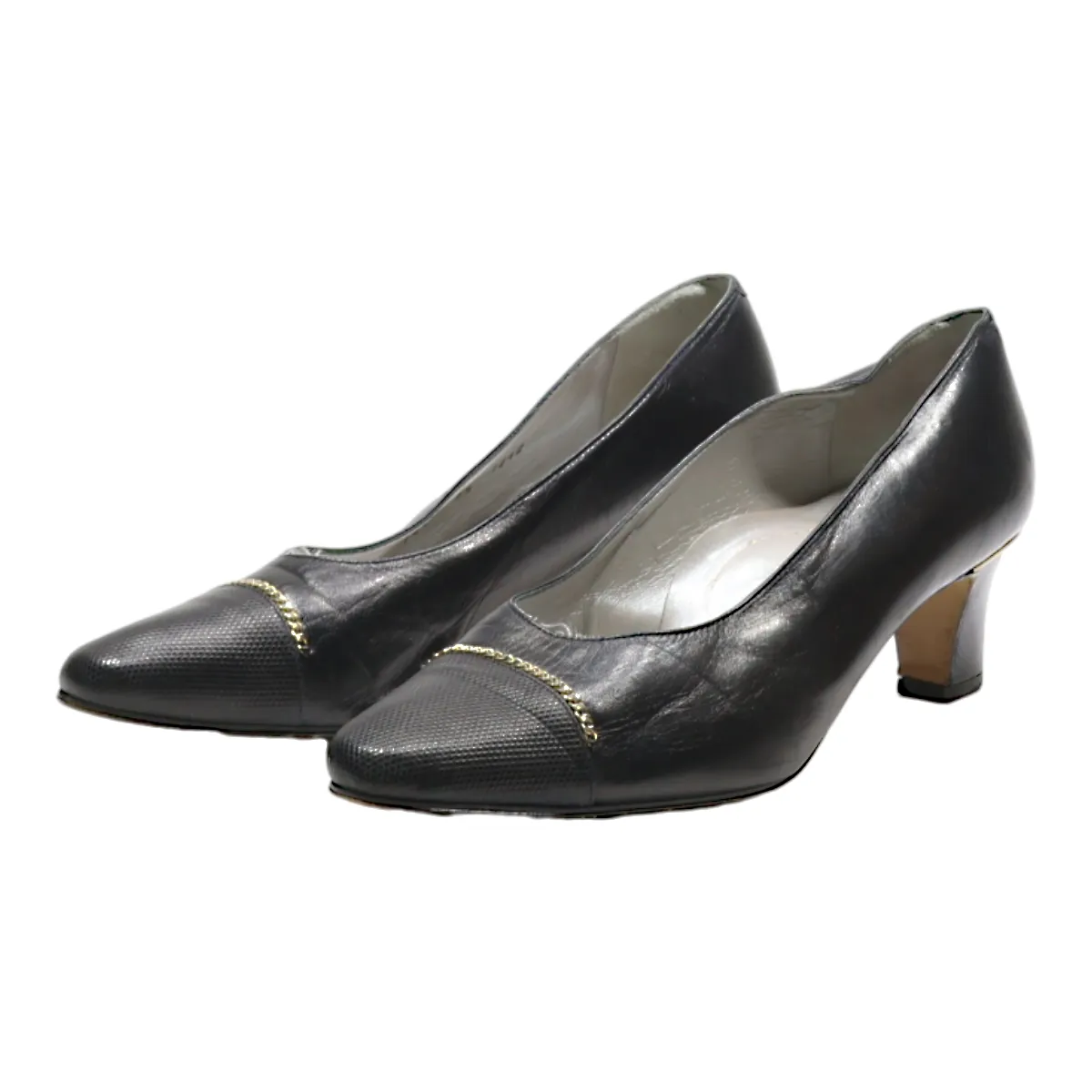 ALEXANDRIA Court Heels Black Leather Womens UK 3.5