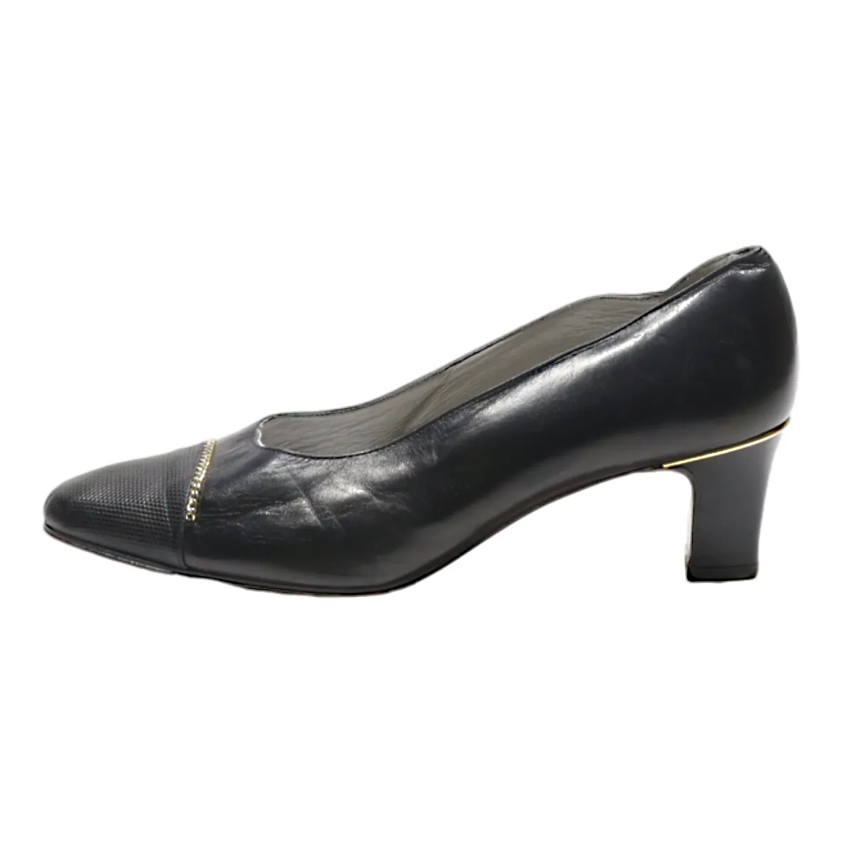 ALEXANDRIA Court Heels Black Leather Womens UK 3.5