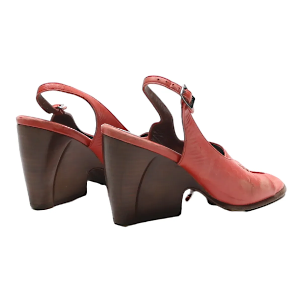 BALLY Slingback Heels Red Leather Womens UK 3.5