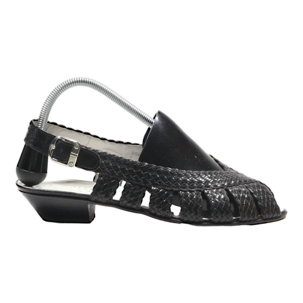 BALLY Slingback Peep Toe Heels Black Leather Womens UK 7