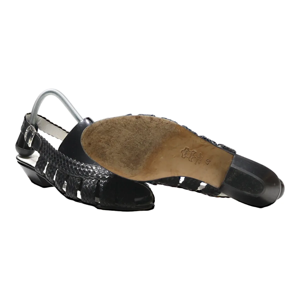 BALLY Slingback Peep Toe Heels Black Leather Womens UK 7