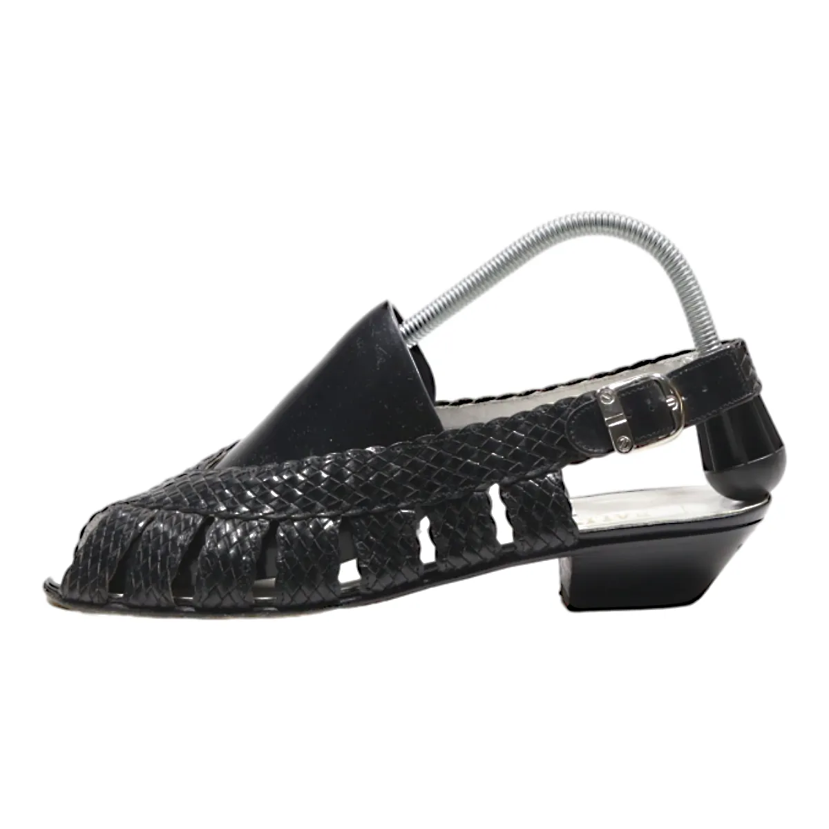 BALLY Slingback Peep Toe Heels Black Leather Womens UK 7