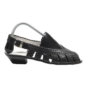 BALLY Slingback Peep Toe Heels Black Leather Womens UK 7