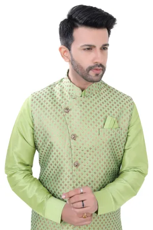 Banarasi Silk 3 pieces Vest Coat suit in Mint Green