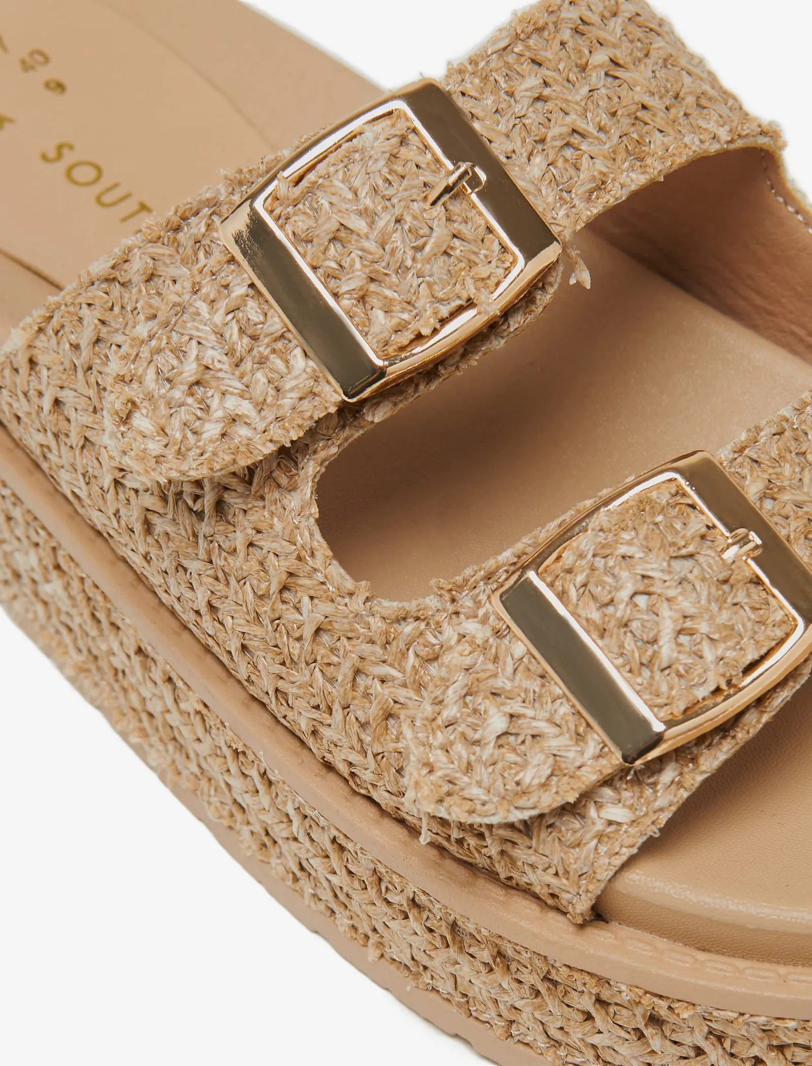Beige Double Buckle Platform Wedge