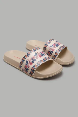 Beige Floral Print Slide