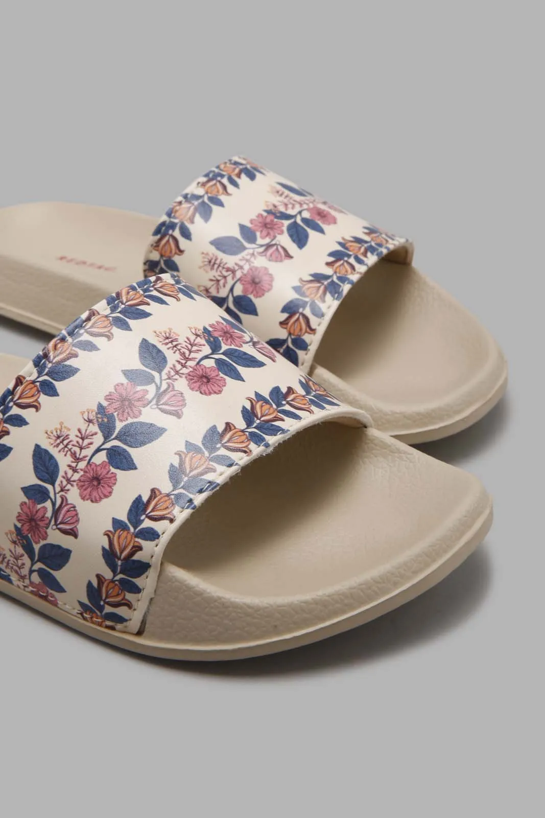 Beige Floral Print Slide