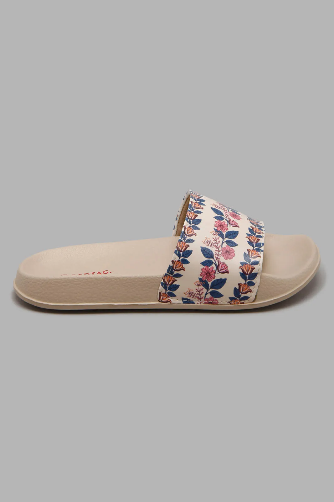 Beige Floral Print Slide