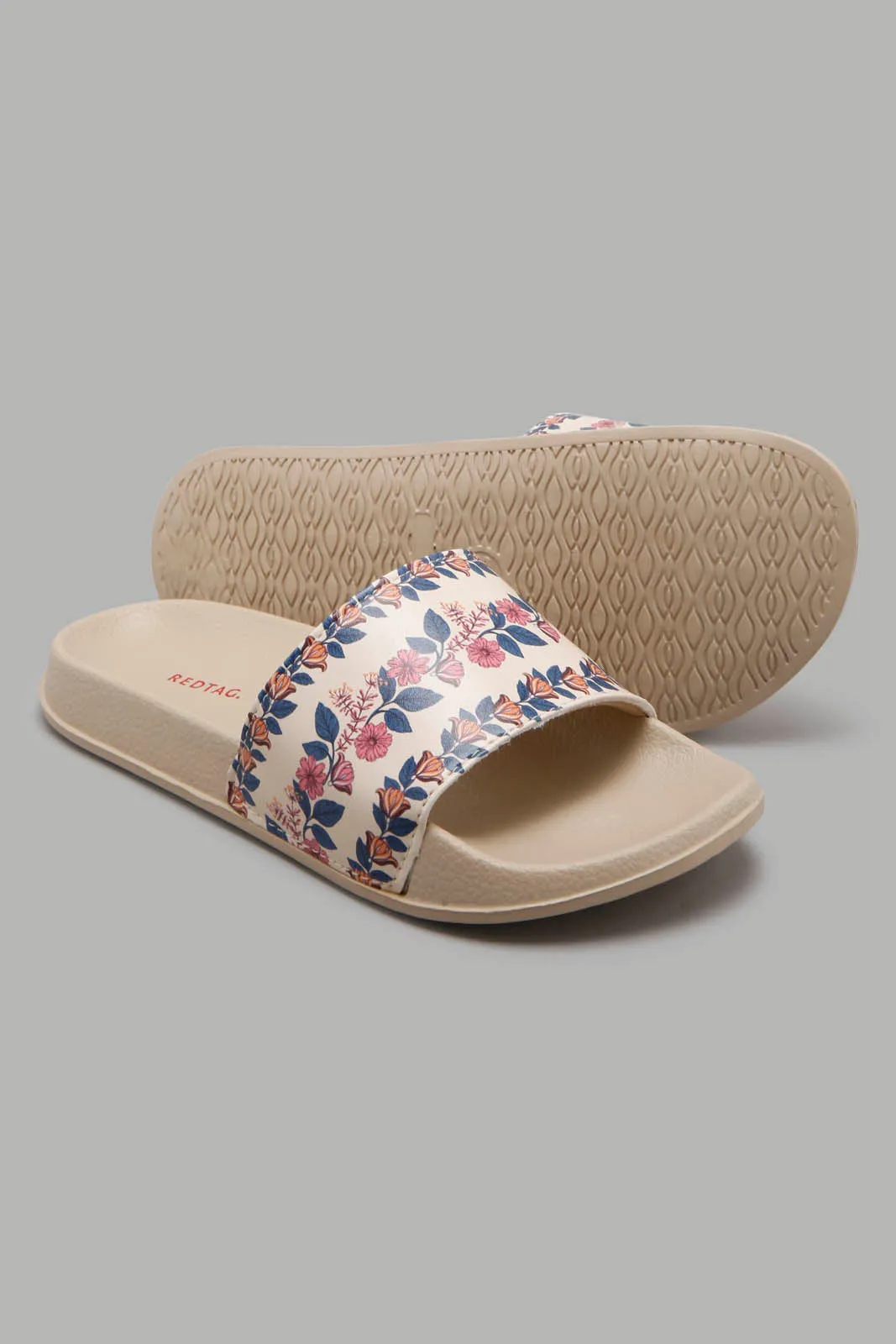 Beige Floral Print Slide