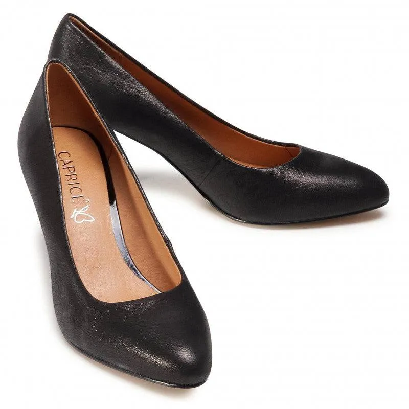 Caprice Shimmer Leather Pointed Toe Heeled Court Shoe