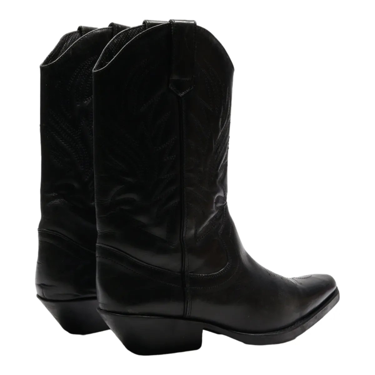 Cowboy Boots Black Leather Womens UK 8