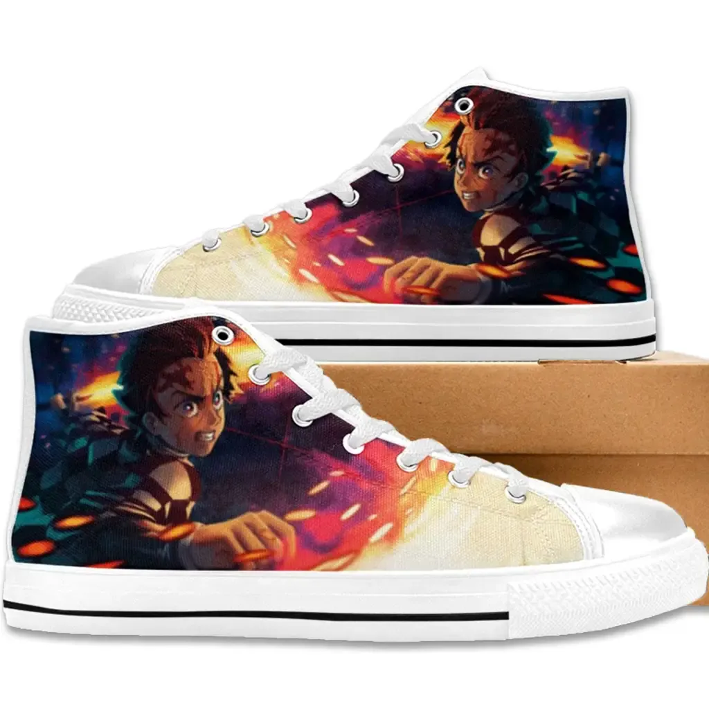 Demon Slayer Kimetsu no Yaiba Sun breath Kagura Shoes High Top Sneakers for Kids and Adults