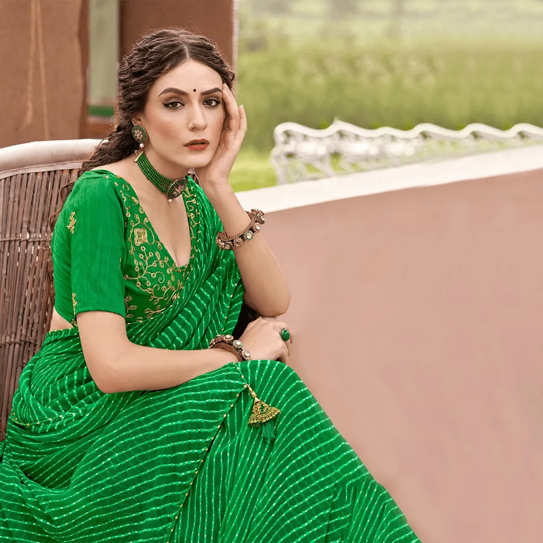 Divisha lush green leheriya mothra Saree