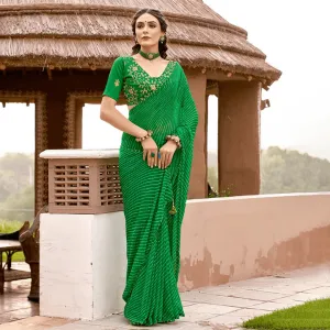 Divisha lush green leheriya mothra Saree