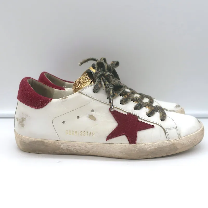 Golden Goose Superstar Low Top Sneakers White Leather & Burgundy Suede Size 38