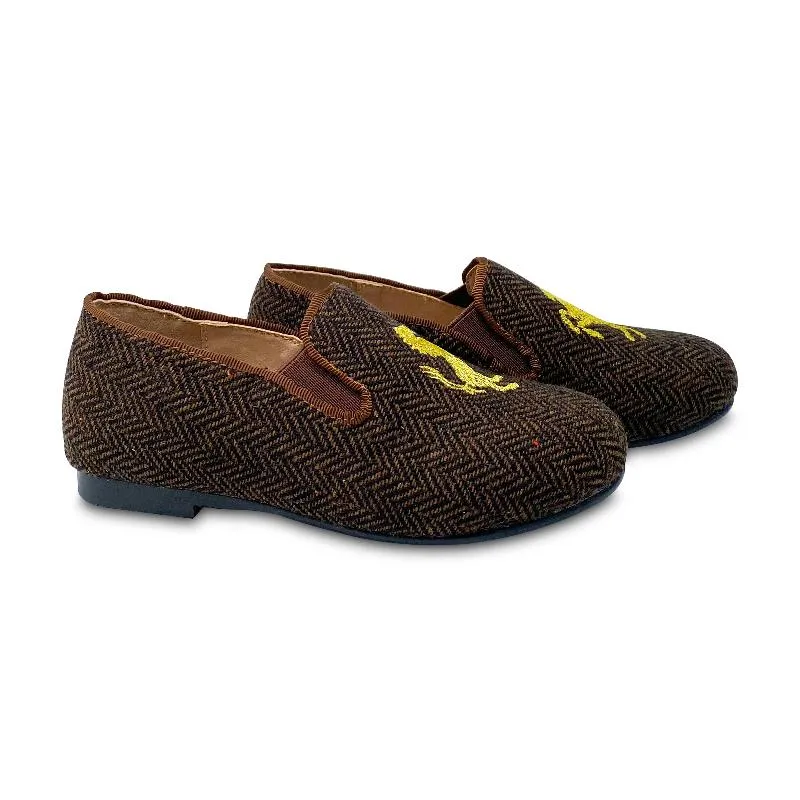 Gufanpei Brown Houndstooth Embroidery Smoking Shoe