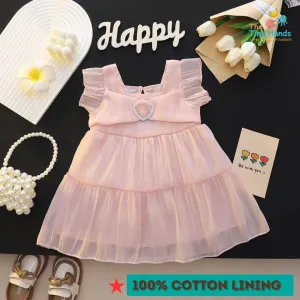 Heart Ruffle Cap Sleeves Dress in Light Pink Colour