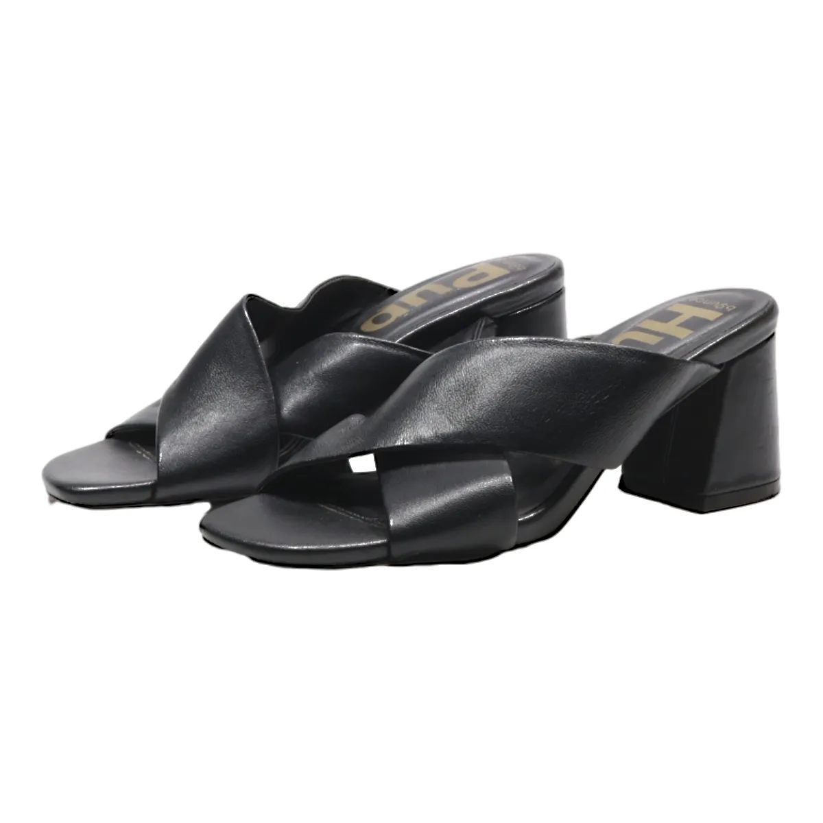 HUSH Bounce Block Heels Black Leather Womens UK 7