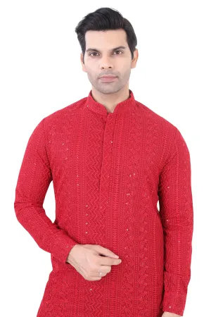 Lucknowi Kurta Pajama Set in Maroon- LCKP-009