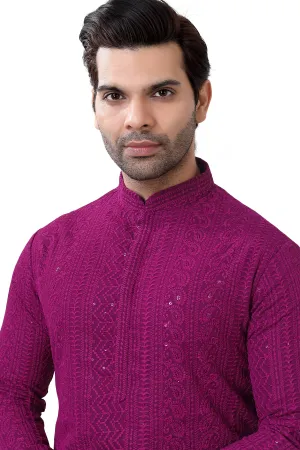 Lucknowi Kurta Pajama Set in Wine Colour- LCKP-009