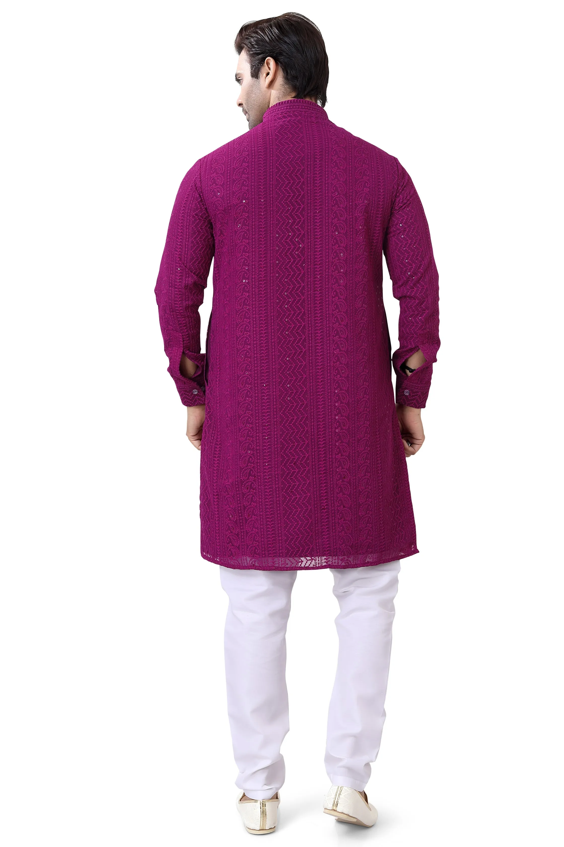 Lucknowi Kurta Pajama Set in Wine Colour- LCKP-009