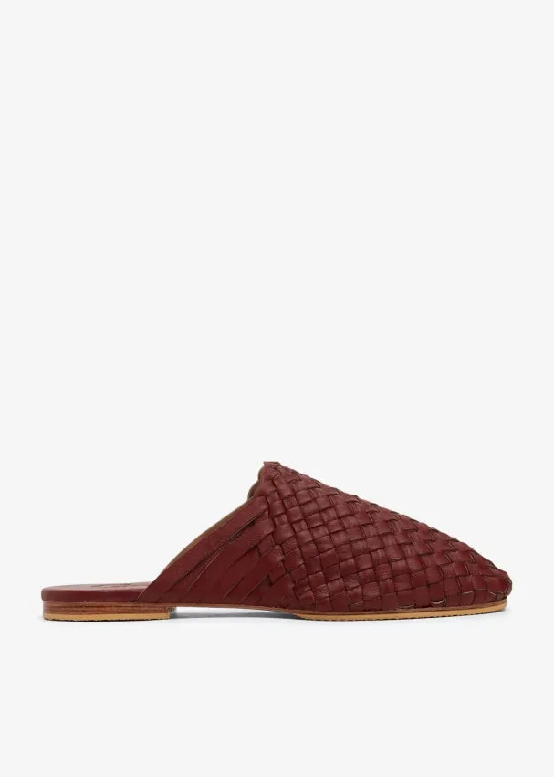 Maroon Handwoven Lambskin Slippers