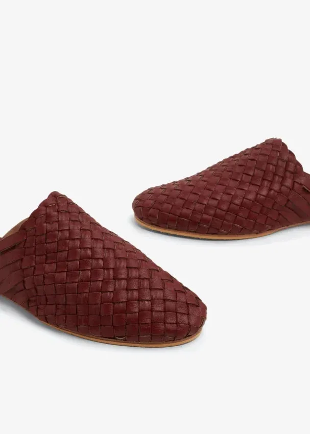 Maroon Handwoven Lambskin Slippers