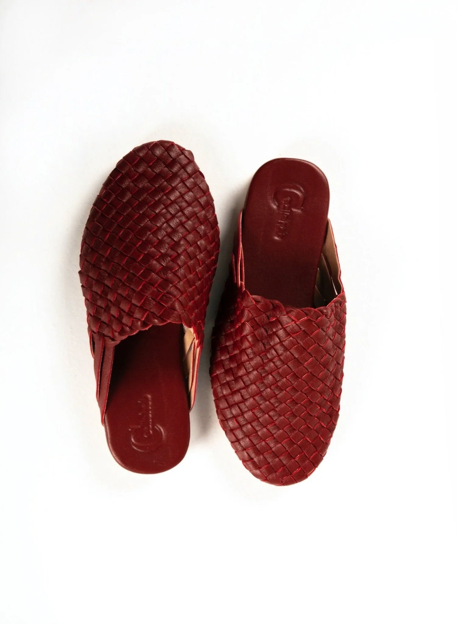 Maroon Handwoven Lambskin Slippers