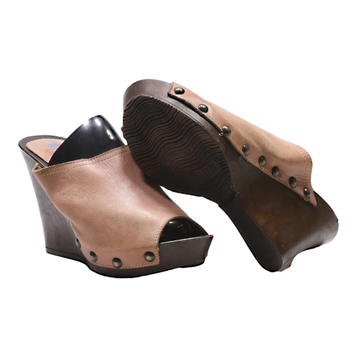 MUSTANG Wedge Heels Beige Leather Womens UK 4