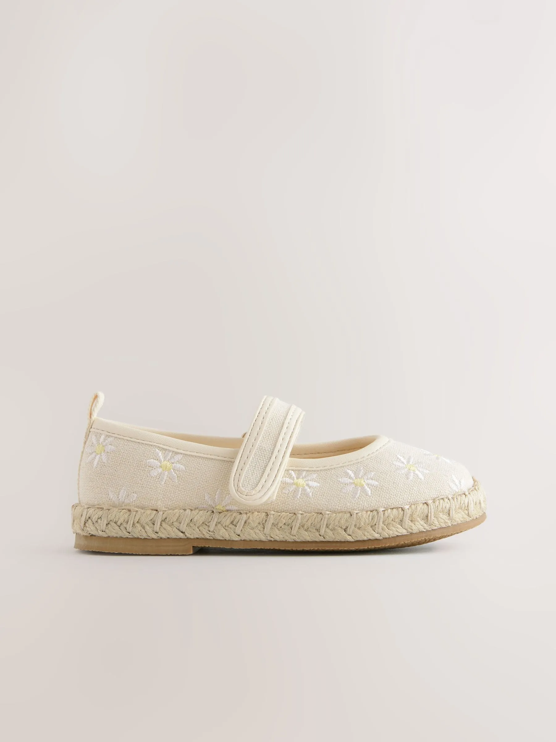 Neutral Embroidered Daisy Touch Fastening Espadrilles Shoes