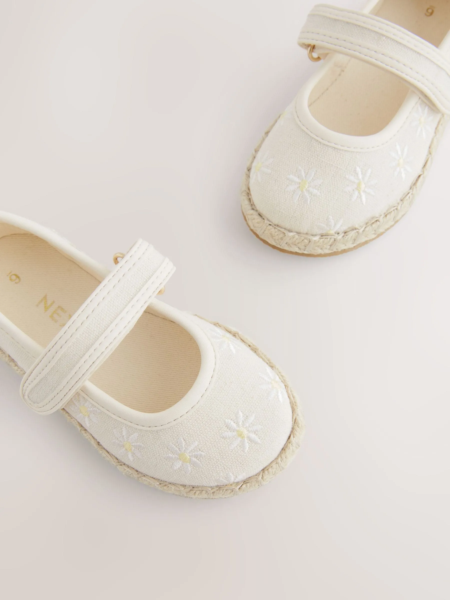 Neutral Embroidered Daisy Touch Fastening Espadrilles Shoes