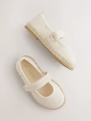 Neutral Embroidered Daisy Touch Fastening Espadrilles Shoes