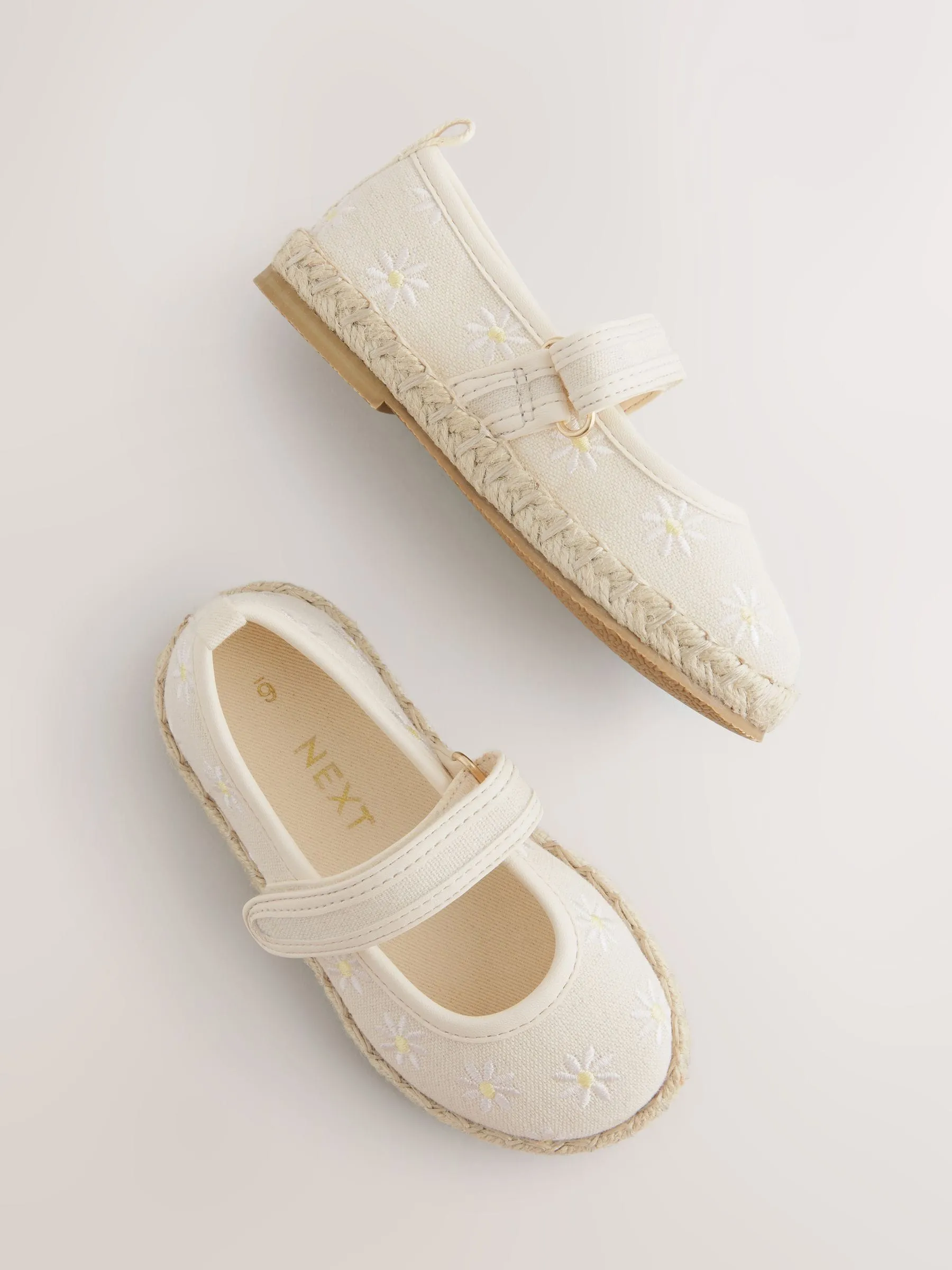 Neutral Embroidered Daisy Touch Fastening Espadrilles Shoes