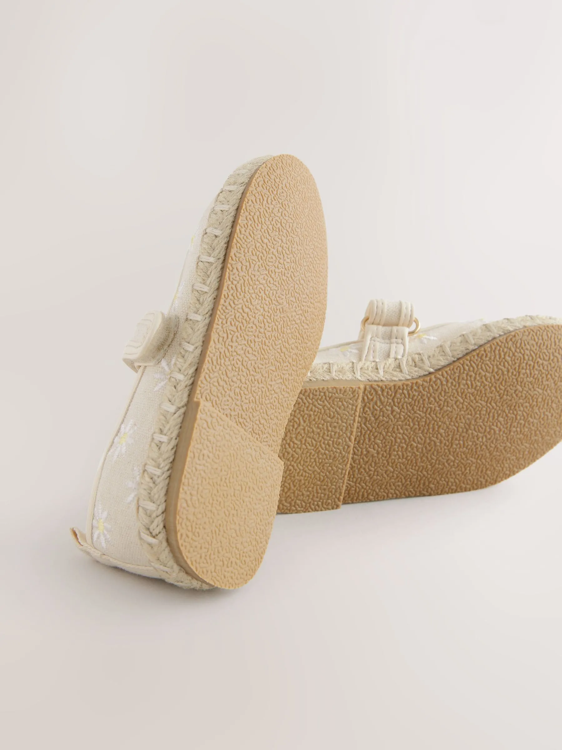 Neutral Embroidered Daisy Touch Fastening Espadrilles Shoes