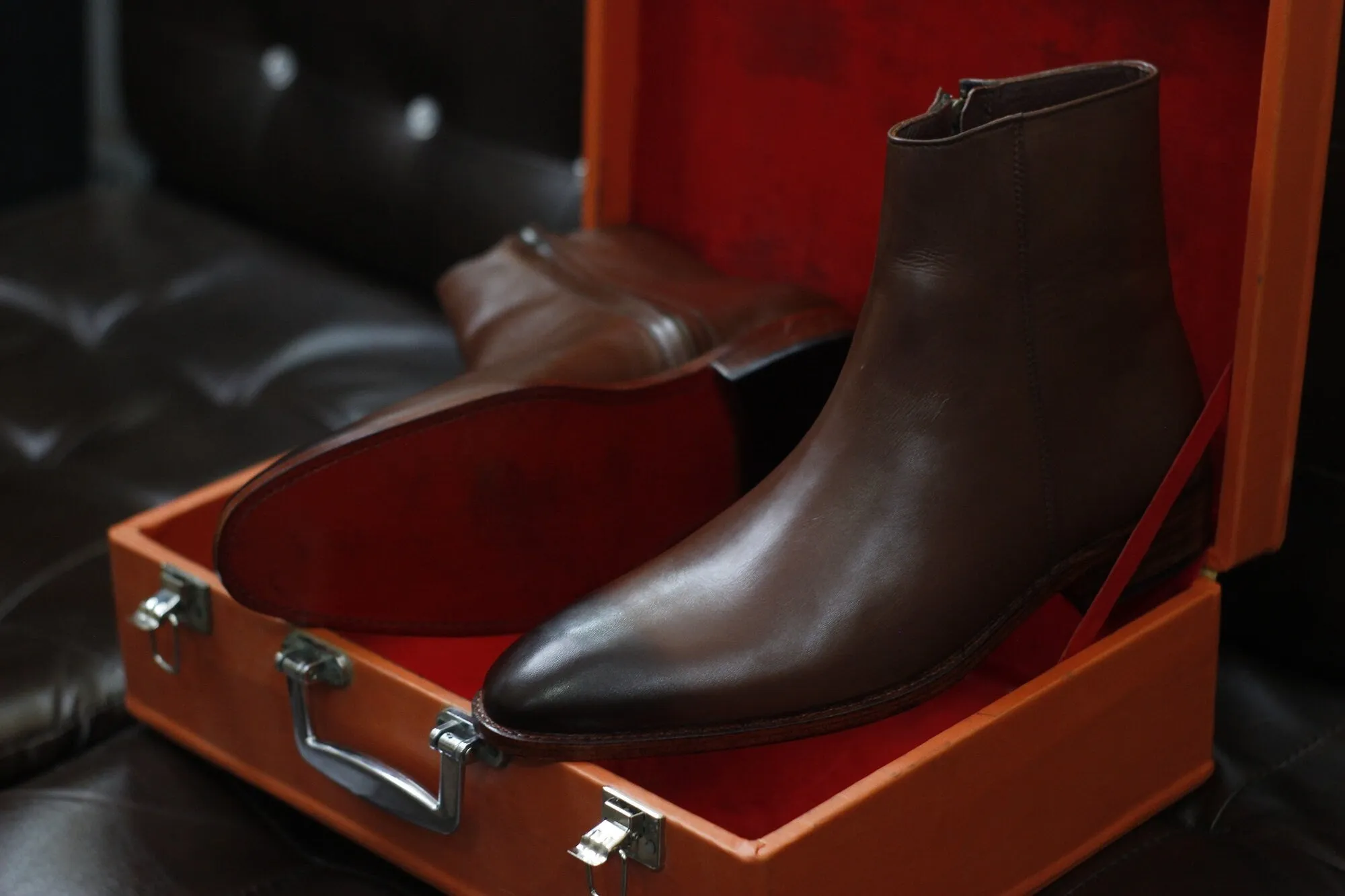 New Men's Handmade Formal Shoes Brown Shaded Leather Pull On Ankle High Stylish Zip Up Boots
