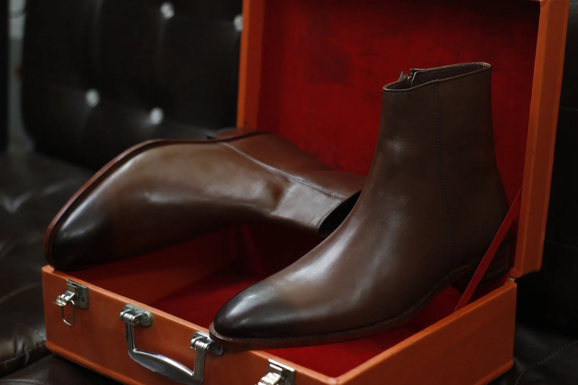 New Men's Handmade Formal Shoes Brown Shaded Leather Pull On Ankle High Stylish Zip Up Boots