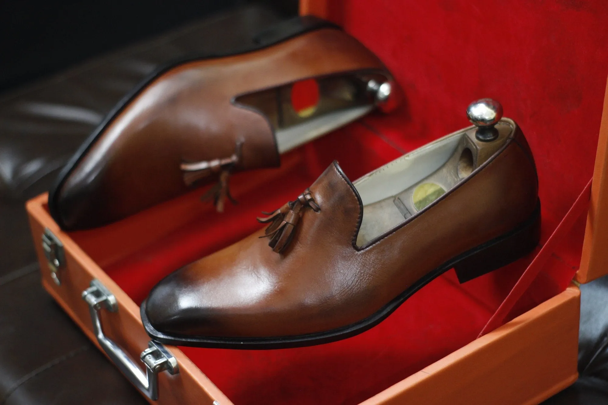 New Men's Handmade Formal Shoes Brown Shaded Leather Slip On Stylish Loafer Teasels Dress & Formal Wear Shoes