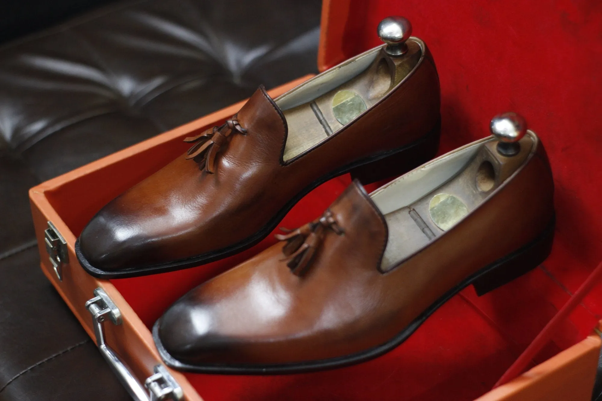 New Men's Handmade Formal Shoes Brown Shaded Leather Slip On Stylish Loafer Teasels Dress & Formal Wear Shoes