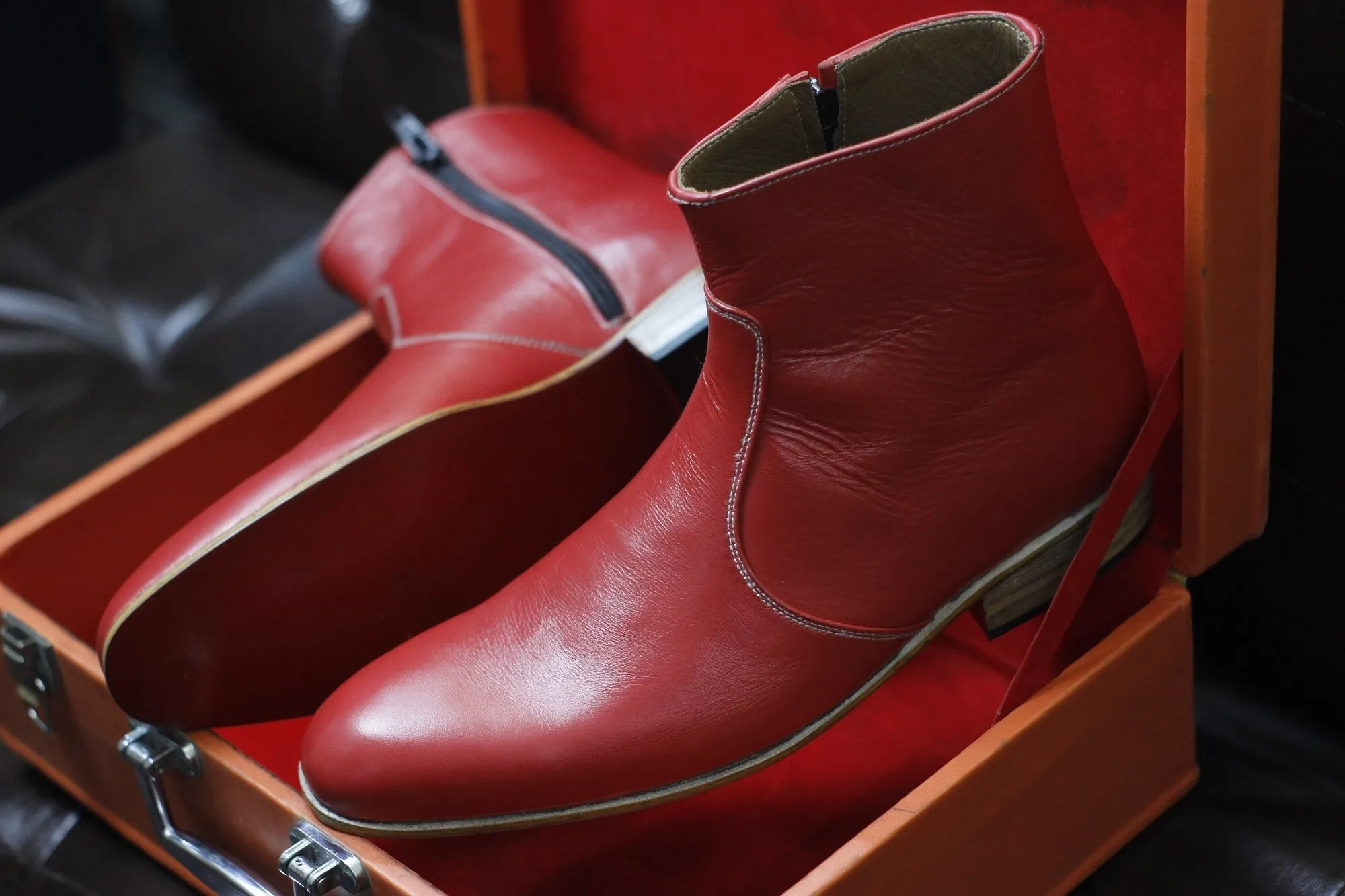 New Men's Handmade Red Leather Side Zipper Style Ankle High Dress & Casual Wear Boots