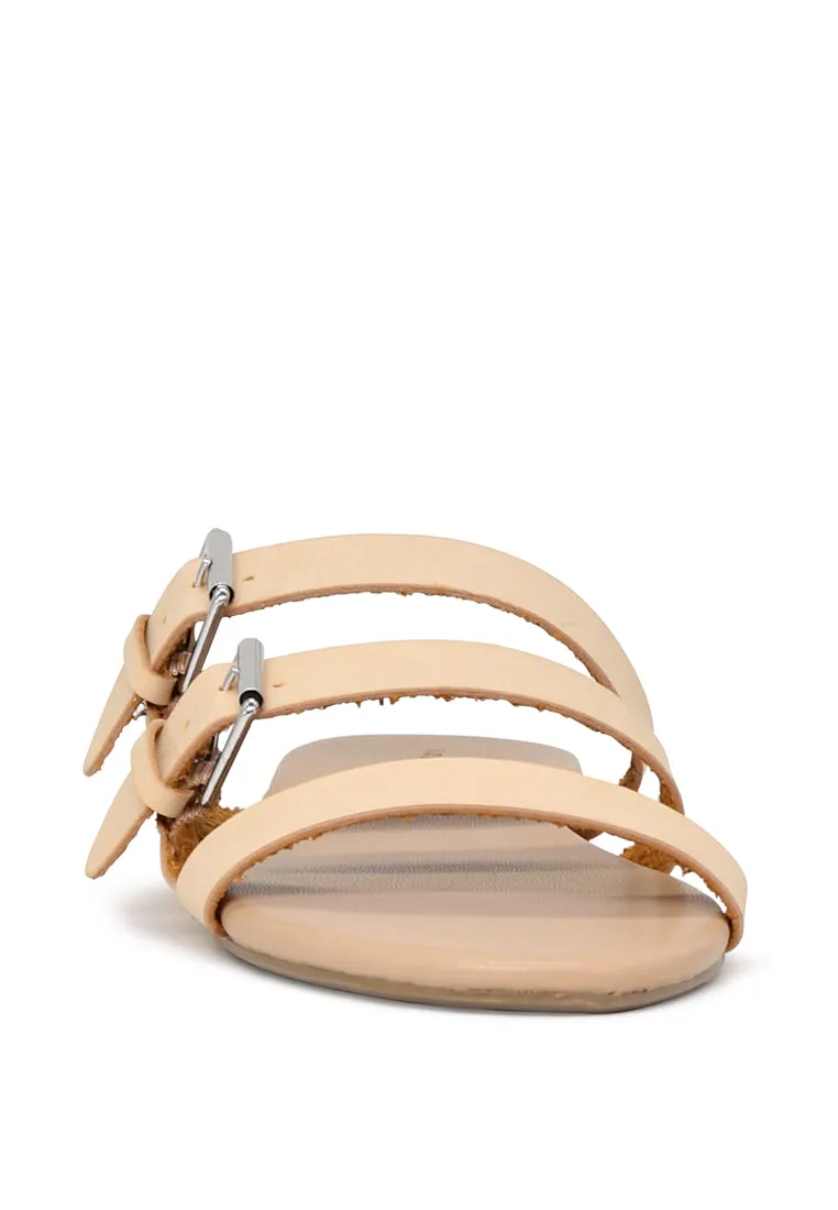 Nude Color Strappy Flat Sandals