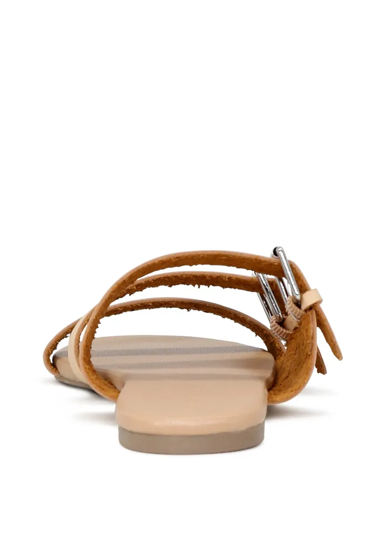 Nude Color Strappy Flat Sandals