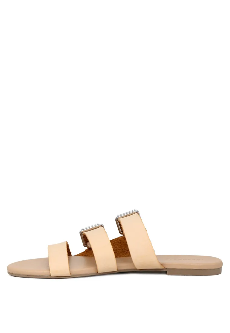 Nude Color Strappy Flat Sandals