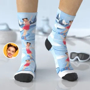 Personalized Figure Skating Socks Cusom Face Socks Funny Gifts for Girlfriend