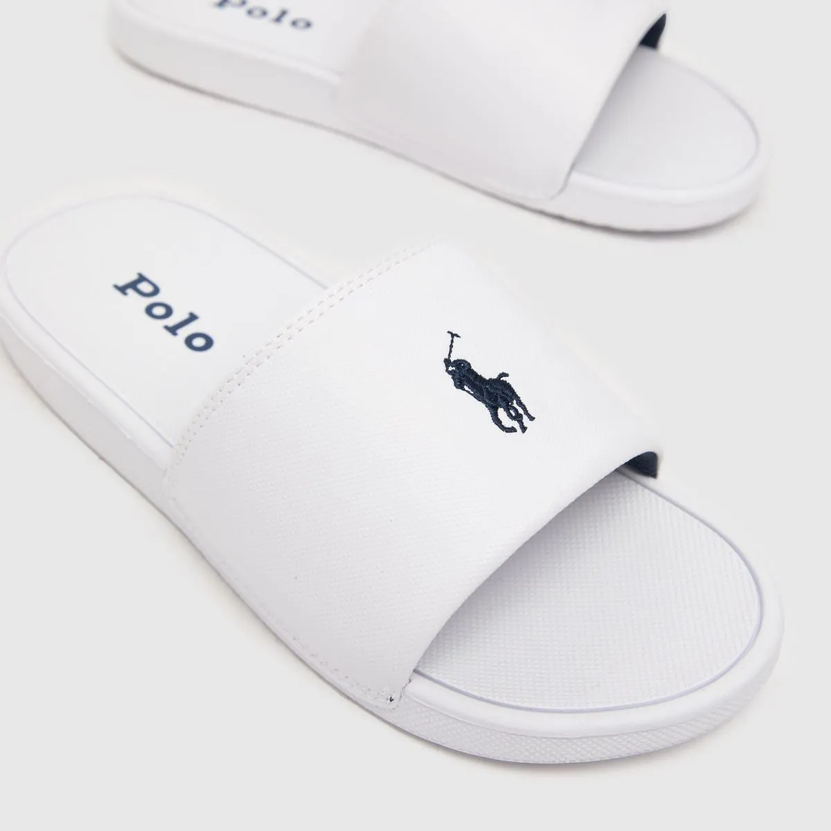 Ralph Lauren Boy's White & Navy Logo Cayson Slides