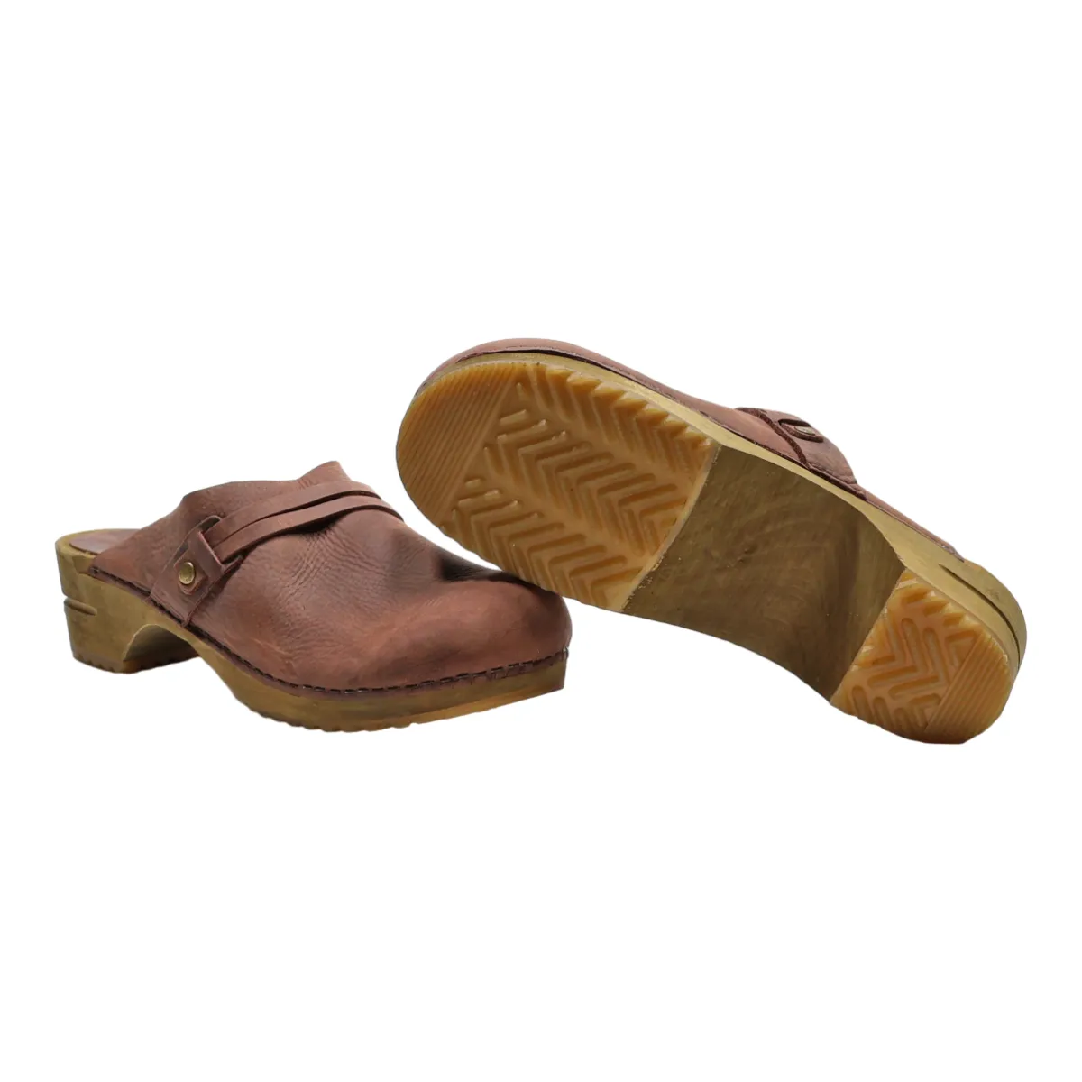 SANITA Clog Shoes Brown Leather Womens UK 9