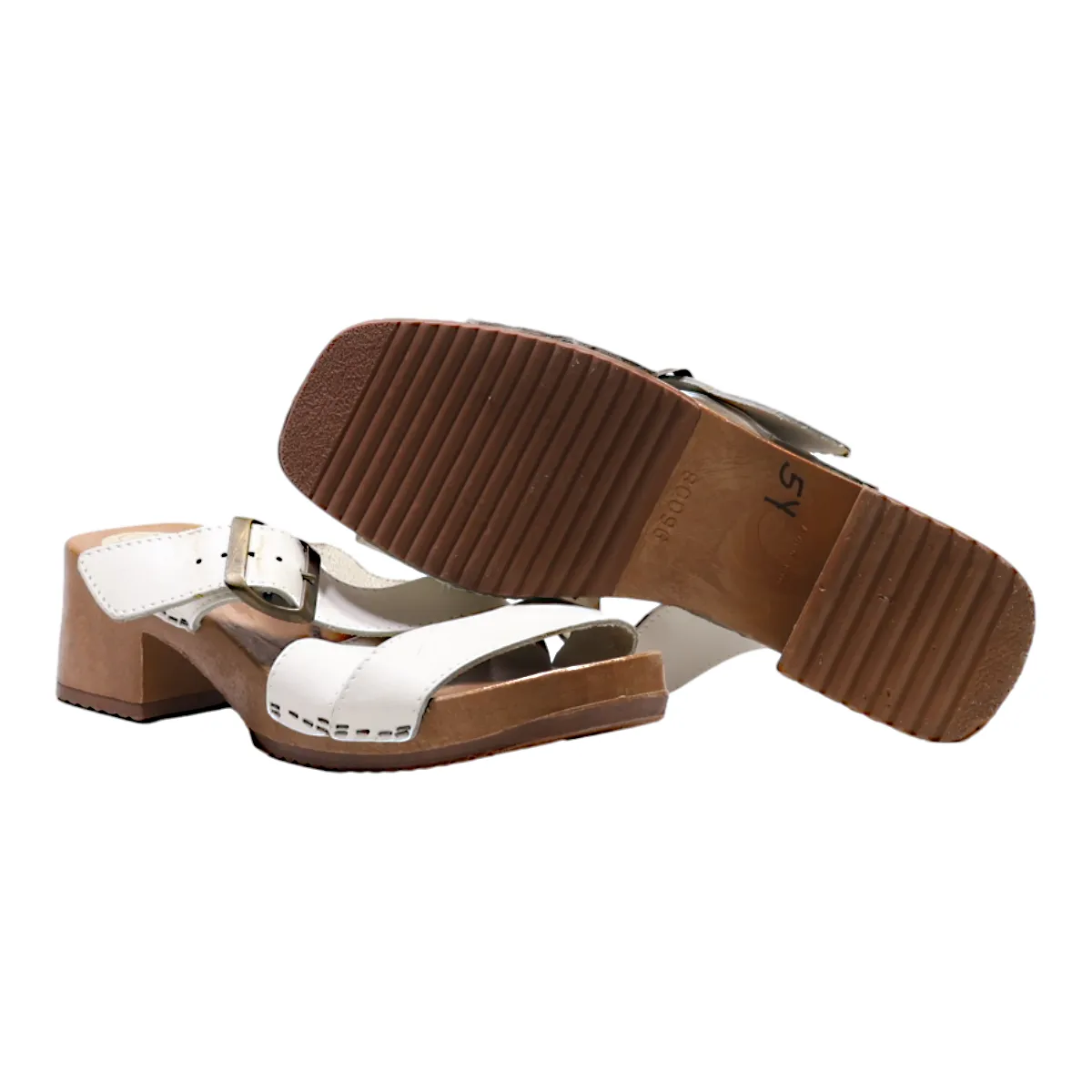 THE LEATHER COLLECTION Mule Heels White Leather Womens UK 6