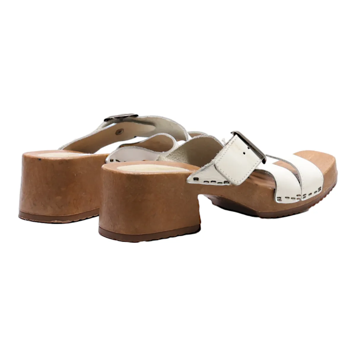 THE LEATHER COLLECTION Mule Heels White Leather Womens UK 6