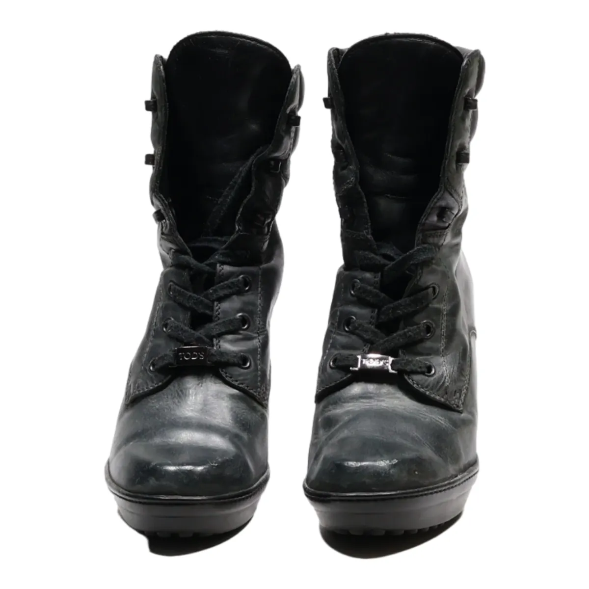 TODS Heeled Lace-Up Boots Black Leather Womens UK 6.5